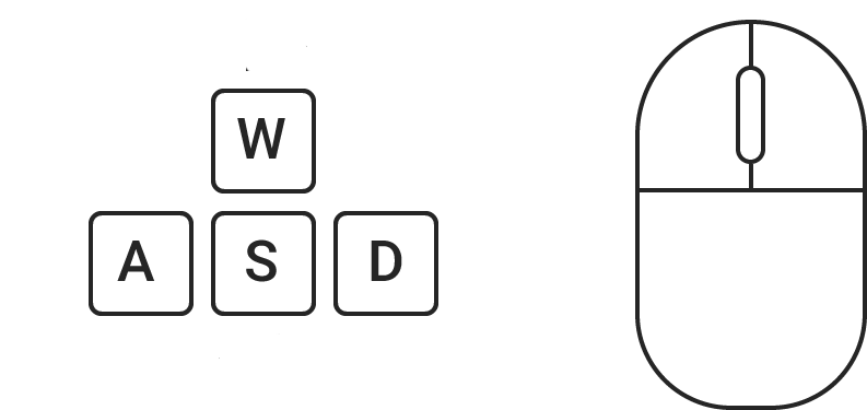 Icon that promts user to use wasd keys and mouse for navigating