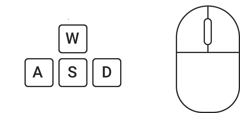 Icon that promts user to use wasd keys and mouse for navigating